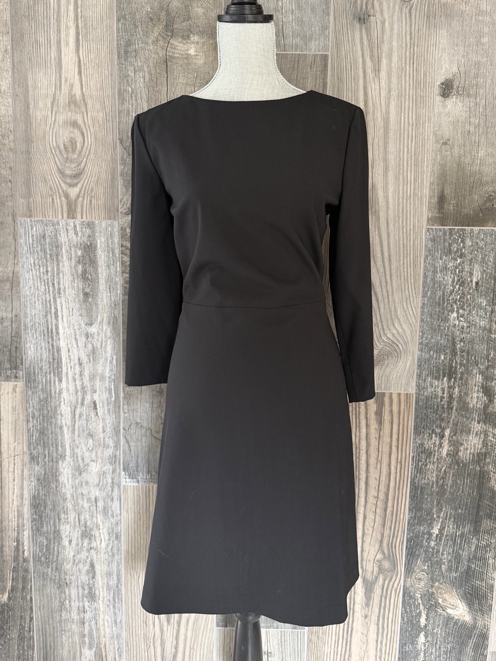 Theory Kamillina Black Wool 3/4 Sleeve Dress